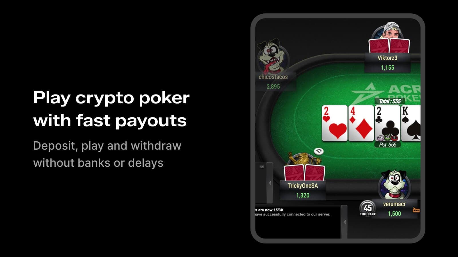 ACR Poker table with crypto gameplay and real money action