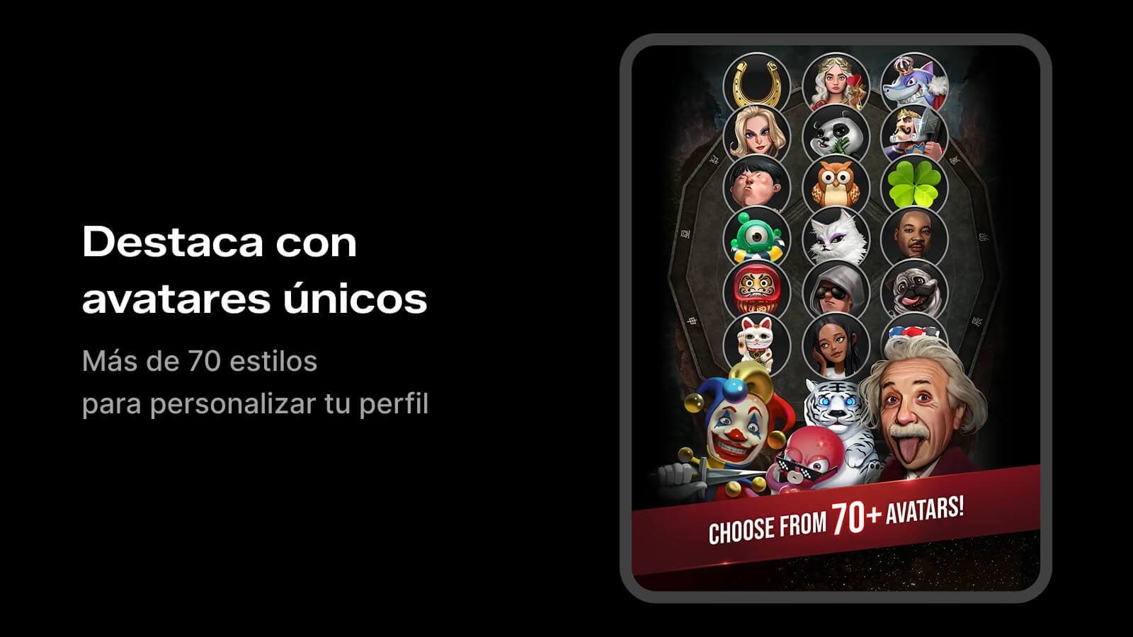 Selección de avatares de GGPoker con personajes