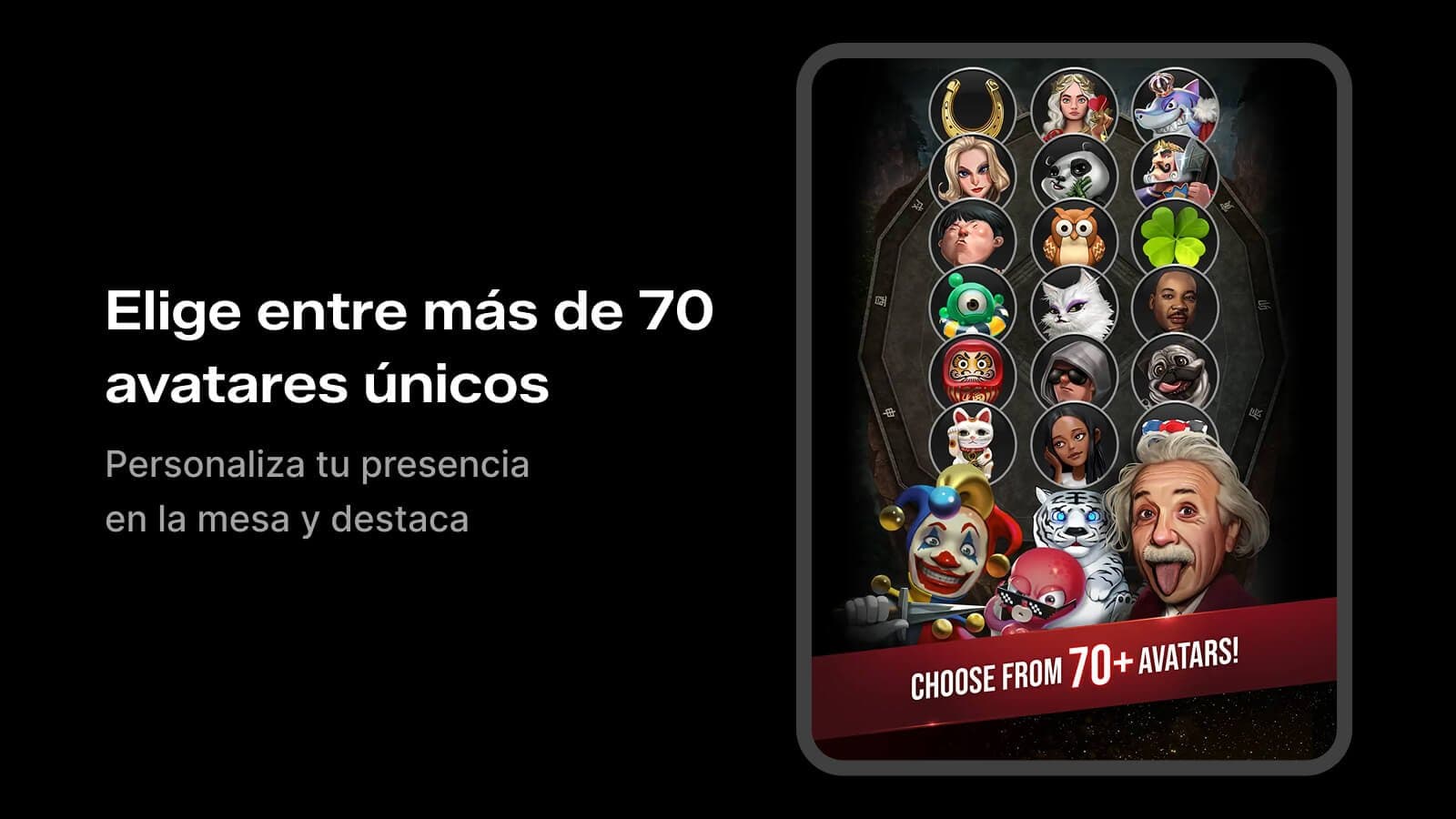 Selección de avatares PokerOK con varios personajes