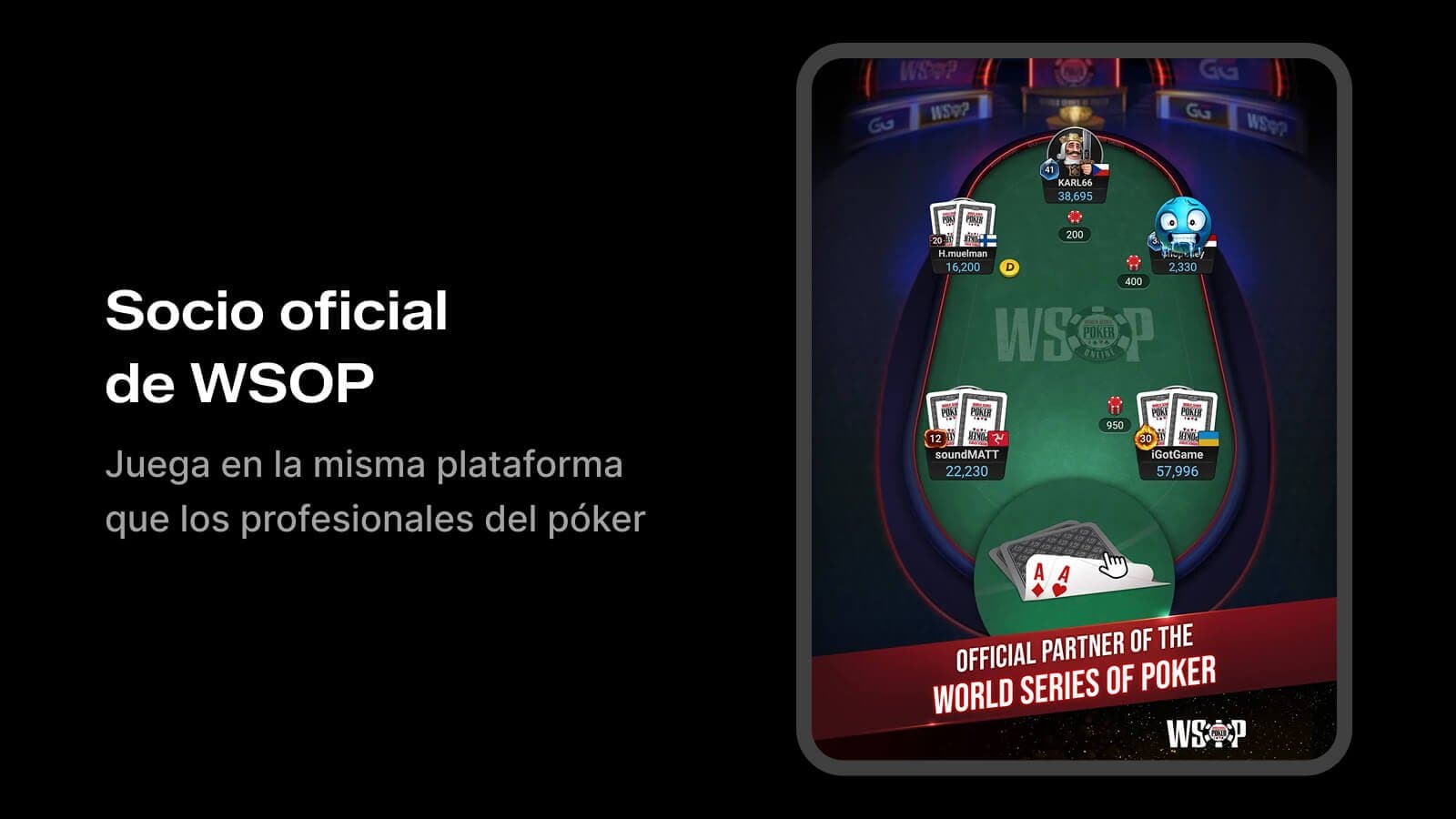 Mesa de póker PokerOK WSOP con jugadores reales