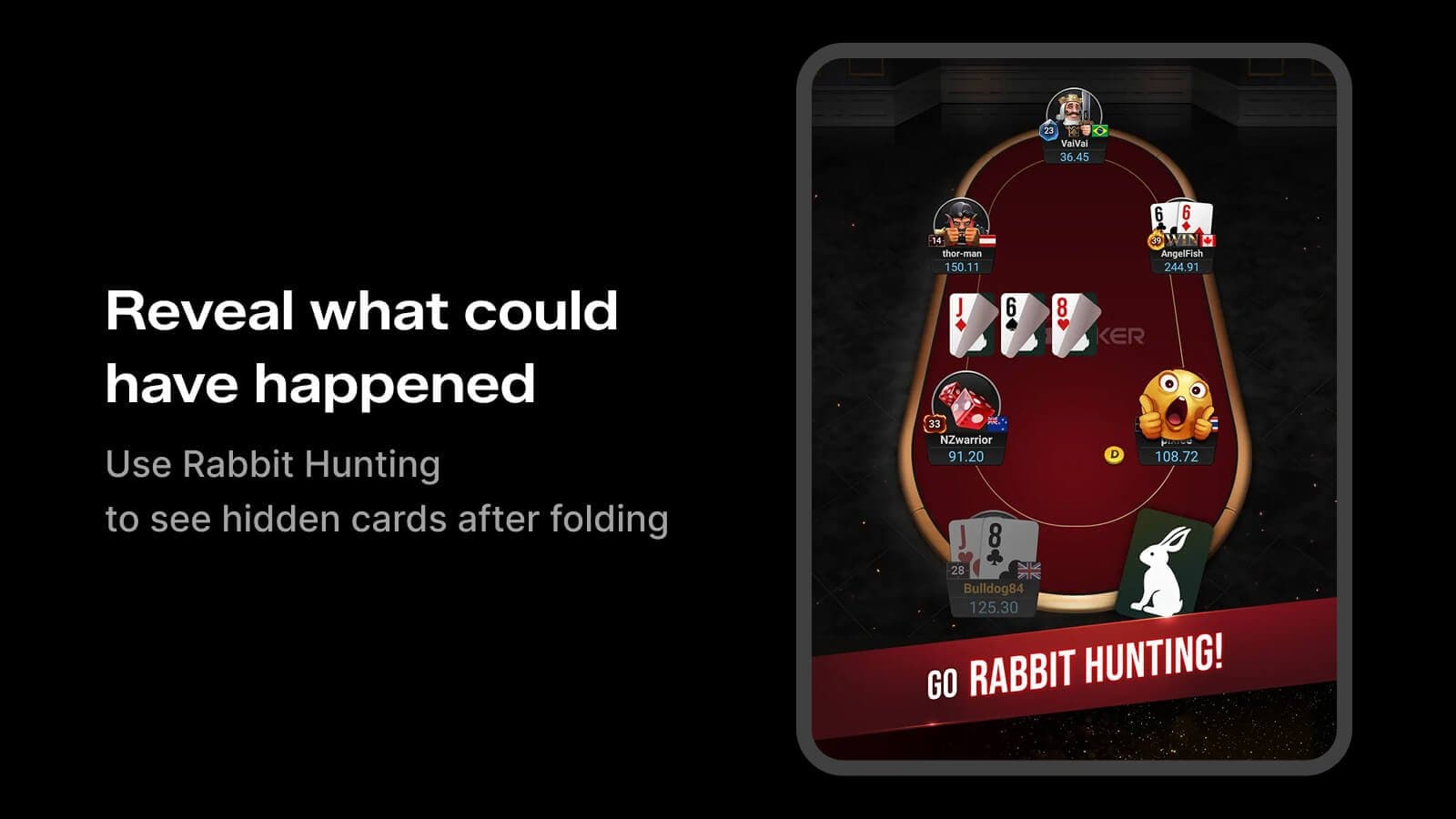 PokerOK rabbit hunting feature showing unrevealed cards