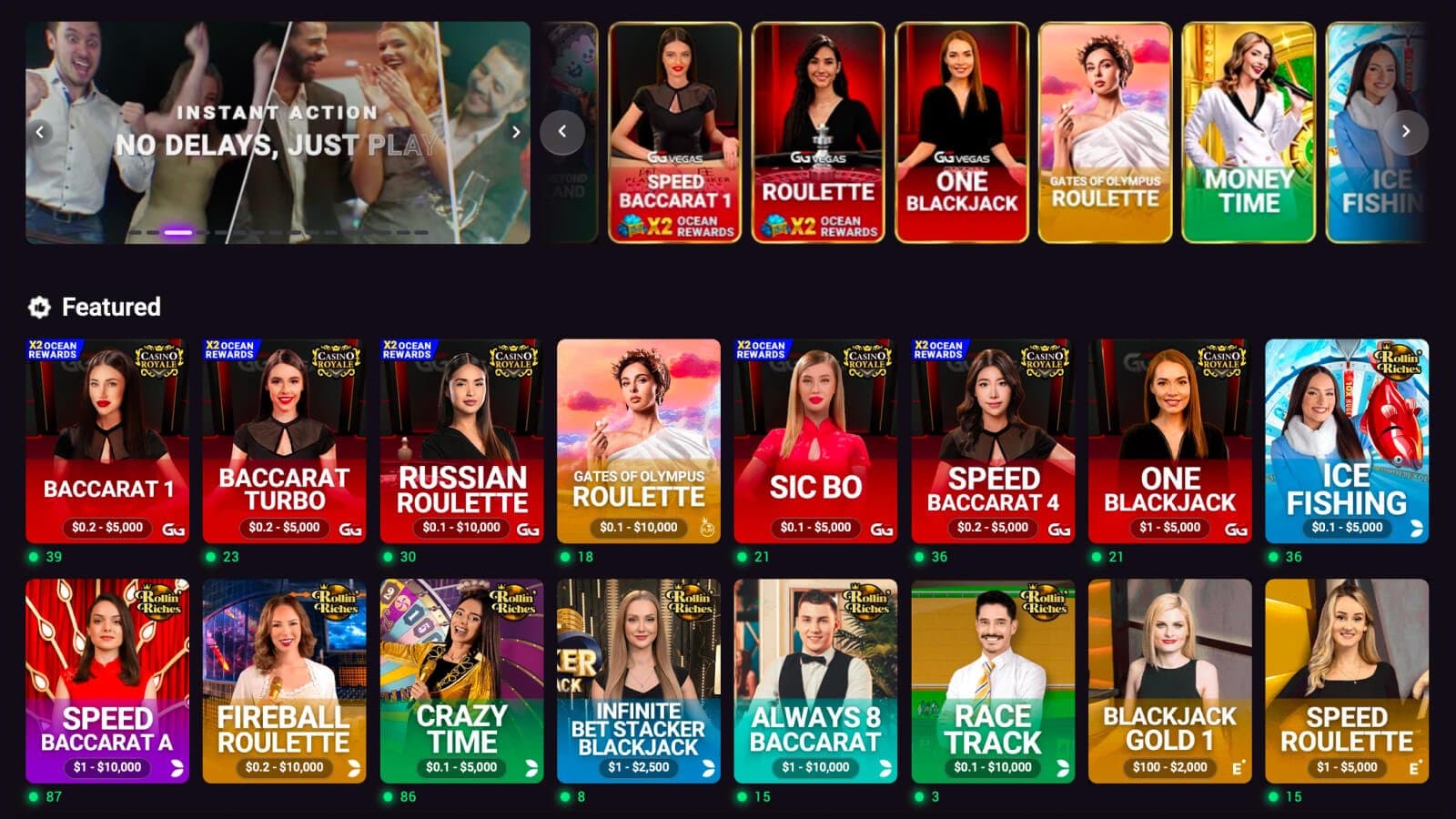 PokerOK Casino featured live dealer games
